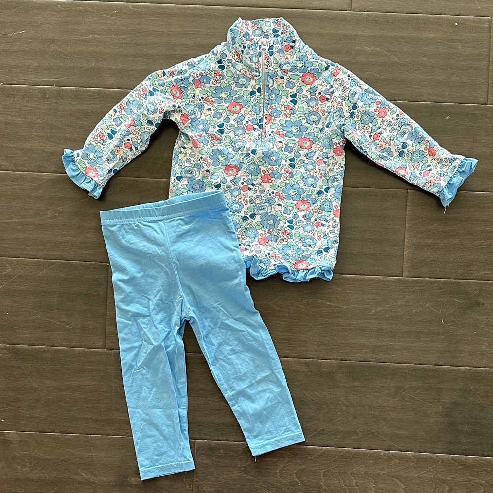 Jellybean Floral Girls Matching Set with Blue Leggings
